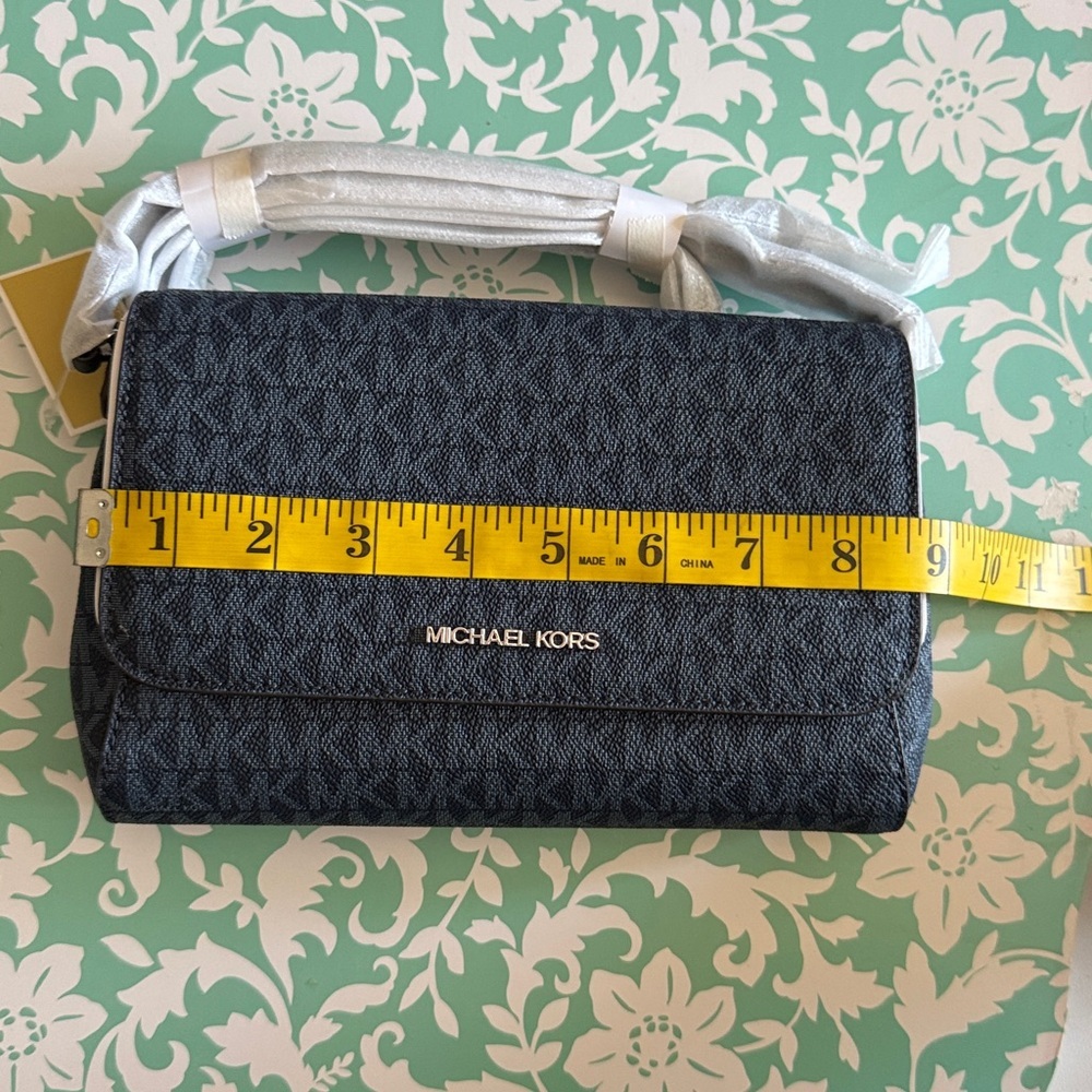 Michael Kors Jet Set Medium Navy Blue PVC Convertible Pouchette Crossbody Bag. - Picture 13 of 14